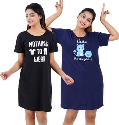 BEFLI Women Nighty Set(Black, Blue)
