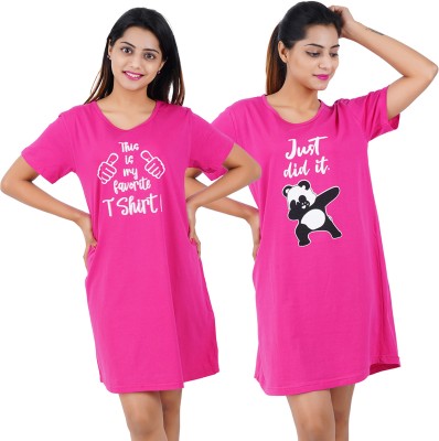 BEFLI Women Nightshirts(Pink, Pink)