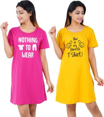 BEFLI Women Nightshirts(Pink, Yellow)