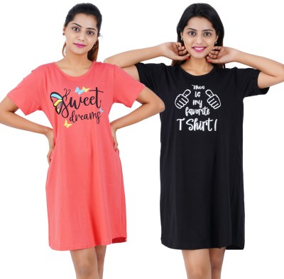 BEFLI Women Nightshirts(Red, Black)