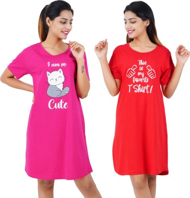 BEFLI Women Nightshirts(Pink, Red)