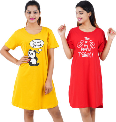 BEFLI Women Nightshirts(Yellow, Red)