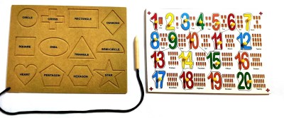 PETERS PENCE 12 Shaped Geometric Educational Learning Board , Wooden Multi-Color Educational Board 1-20 Number with Counting Pictures Pegs Puzzle Tray, for Little One PRIMARY EDUCATION(2 Pieces)