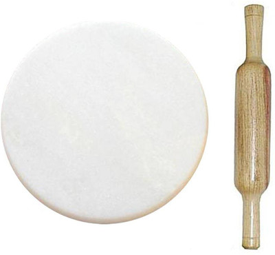 Kitchen Collection White Marble Chakla Belan Rolling Pin & Board(White, Brown, Pack of 2)