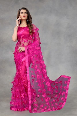 Aika Printed Bollywood Net Saree(Pink)