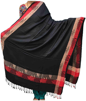 Soul Essence Wool Self Design Women Shawl(Black)