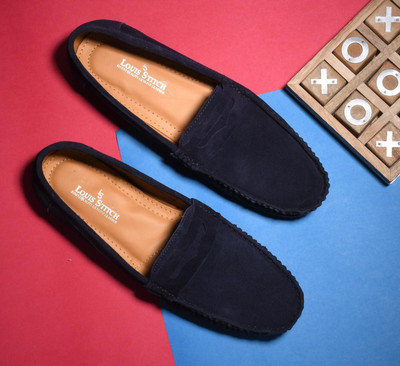 LOUIS STITCH Men's Suede Leather Loafer Slip ons Moccasins Casual Loafers Loafers For Men(Navy , 8)