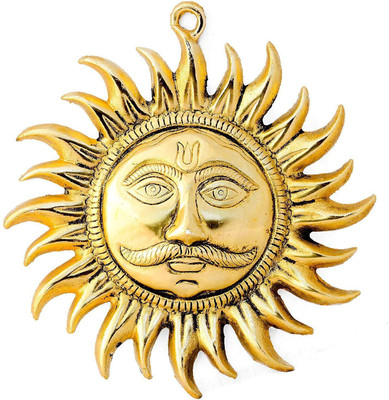 Livster Brass Idol of Sun Face Wall Hanging | Surya for Positivity at Home & Office Decorative Showpiece  -  16 cm(Metal, Gold)