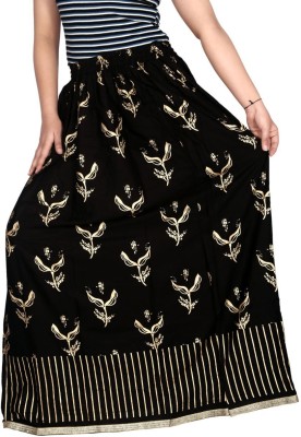 Home Shop Gift Printed Women A-line Black Skirt