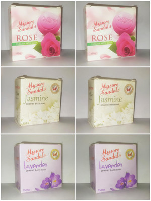 MYSORE SANDAL JASMINE--LAVENDER--ROSE SOAP(6 x 150 g)