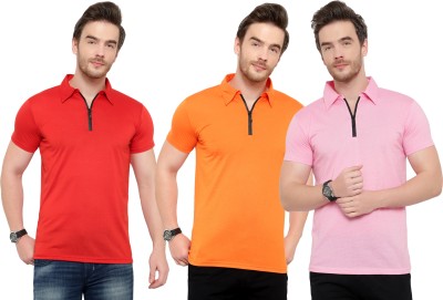 Adorbs Solid Men Polo Neck Red, Pink, Orange T-Shirt