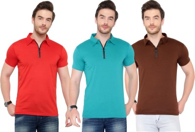 Adorbs Solid Men Polo Neck Red, Brown, Blue T-Shirt