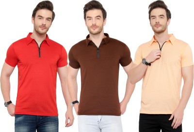 Tivy Solid Men Polo Neck Red, Brown, Orange T-Shirt