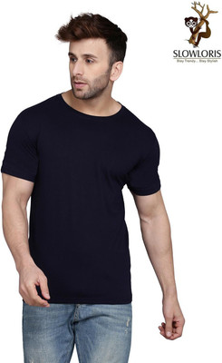 Cryptic Solid Men Round Neck Dark Blue T-Shirt