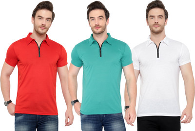 Adorbs Solid Men Polo Neck Multicolor T-Shirt