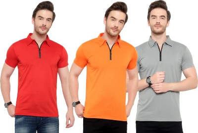 Tivy Solid Men Polo Neck Red, Orange, Grey T-Shirt