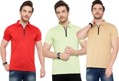 Adorbs Solid Men Polo Neck Red, Beige, Light Green T-Shirt