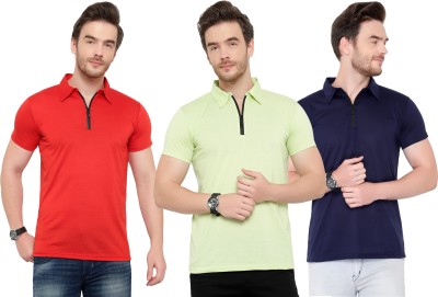 Adorbs Solid Men Polo Neck Dark Blue, Red, Yellow T-Shirt