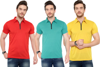 Adorbs Solid Men Polo Neck Multicolor T-Shirt