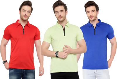 Adorbs Solid Men Polo Neck Red, Blue, Light Green T-Shirt