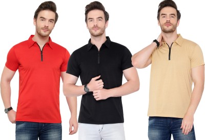 Adorbs Solid Men Polo Neck Red, Black, Beige T-Shirt