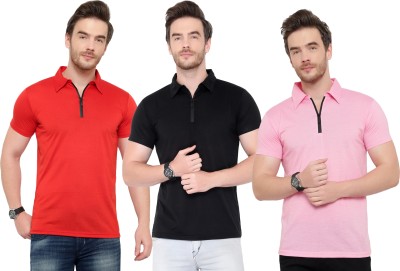 Adorbs Solid Men Polo Neck Multicolor T-Shirt