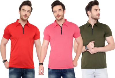 Tivy Solid Men Polo Neck Red, Green, Pink T-Shirt