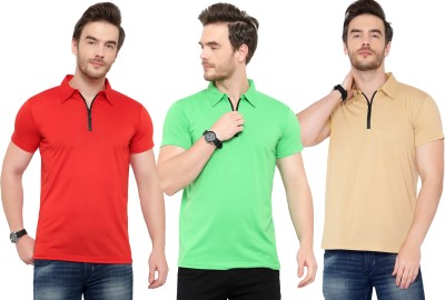 Adorbs Solid Men Polo Neck Red, Green, Beige T-Shirt