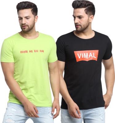 VIMAL JONNEY Printed Men Round Neck Green, Black T-Shirt