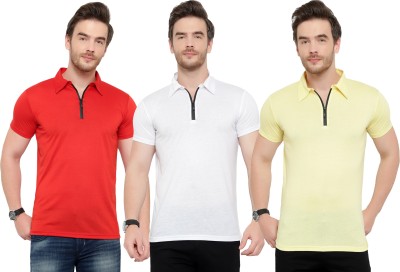 Tivy Solid Men Polo Neck Red, White, Yellow T-Shirt