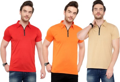 Adorbs Solid Men Polo Neck Multicolor T-Shirt