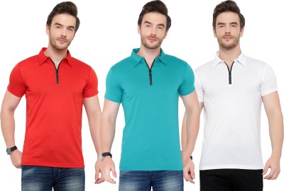 Adorbs Solid Men Polo Neck White, Blue, Maroon T-Shirt