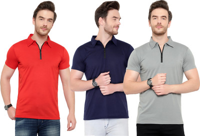 Adorbs Solid Men Polo Neck Multicolor T-Shirt