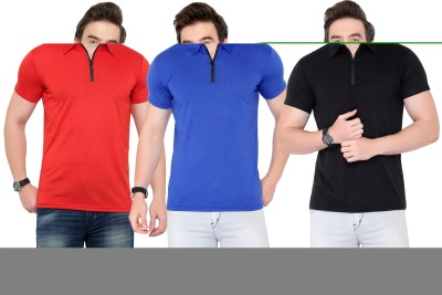 Moordale Solid Men Polo Neck Red, Blue, Black T-Shirt