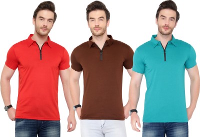 Adorbs Solid Men Polo Neck Red, Green, Brown T-Shirt