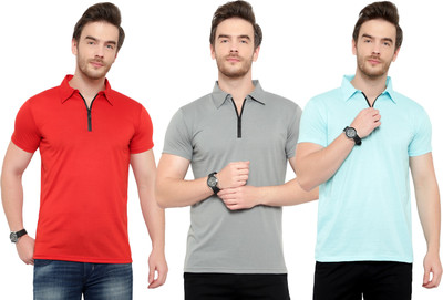 Adorbs Solid Men Polo Neck Multicolor T-Shirt