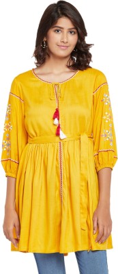 PEOPLE Casual 3/4 Sleeve Printed Women Yellow Top