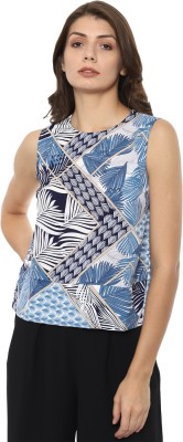 VAN HEUSEN Casual Sleeveless Printed Women Blue Top