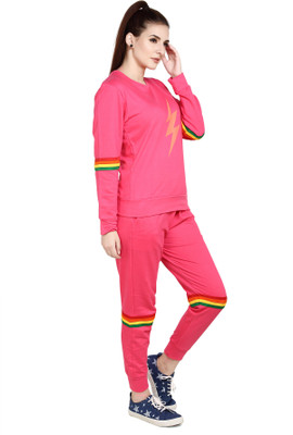 Evolove Women Solid, Printed Pink Night Suit Set