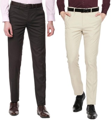 ELANHOOD Regular Fit Men Brown, Cream Trousers