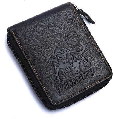 WILDBUFF Men Trendy Black Genuine Leather Wallet(5 Card Slots)