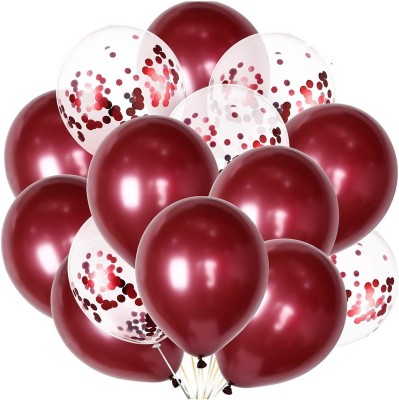 Bash N Splash Solid Premium Quality Burgundy Balloon and Confetti Balloon Pack Of 15 Balloon(Red, Pink, Pack of 15)