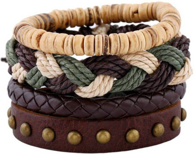 Tinera Trends Leather Bracelet Set(Pack of 4)