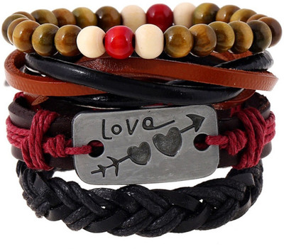 Tinera Trends Leather Bracelet Set(Pack of 4)