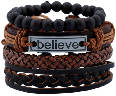 Tinera Trends Leather Bracelet Set(Pack of 4)