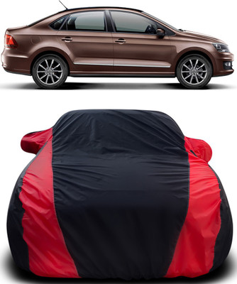 MoTRoX Car Cover For Volkswagen Vento (With Mirror Pockets)(Black, Red)