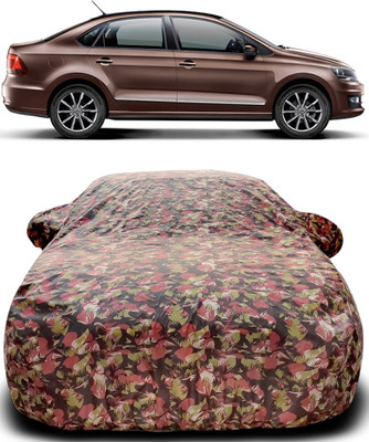 MoTRoX Car Cover For Volkswagen Vento (With Mirror Pockets)(Green, Red)