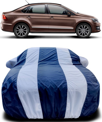 MoTRoX Car Cover For Volkswagen Vento (With Mirror Pockets)(Blue, White)