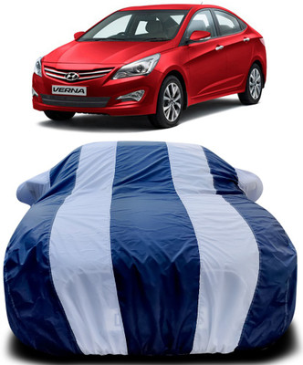 APNEK Car Cover For Hyundai Fluidic Verna (With Mirror Pockets)(Blue, White)