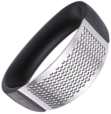 AKT EMPIRE Vegetable Slicer(1 x Multi-Function Manual Portable Garlic Crusher Ginger Mincer Garlic Presser Curved Garlic Grinding Slicer (Black & Silver))